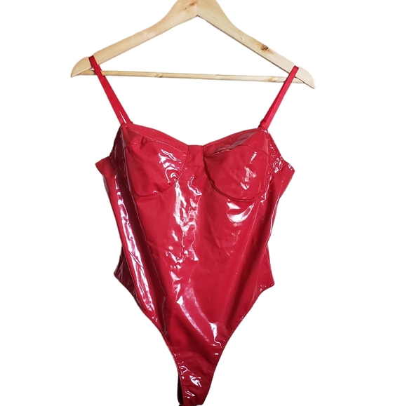 Tops - Sexy red vinyl shiny bodysuit size large NWT